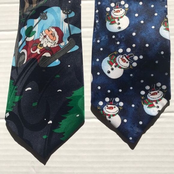 2 Christmas Ties Hallmark & Jingle Bells Brands  Santa Snowmen Candy Canes - Picture 2 of 9